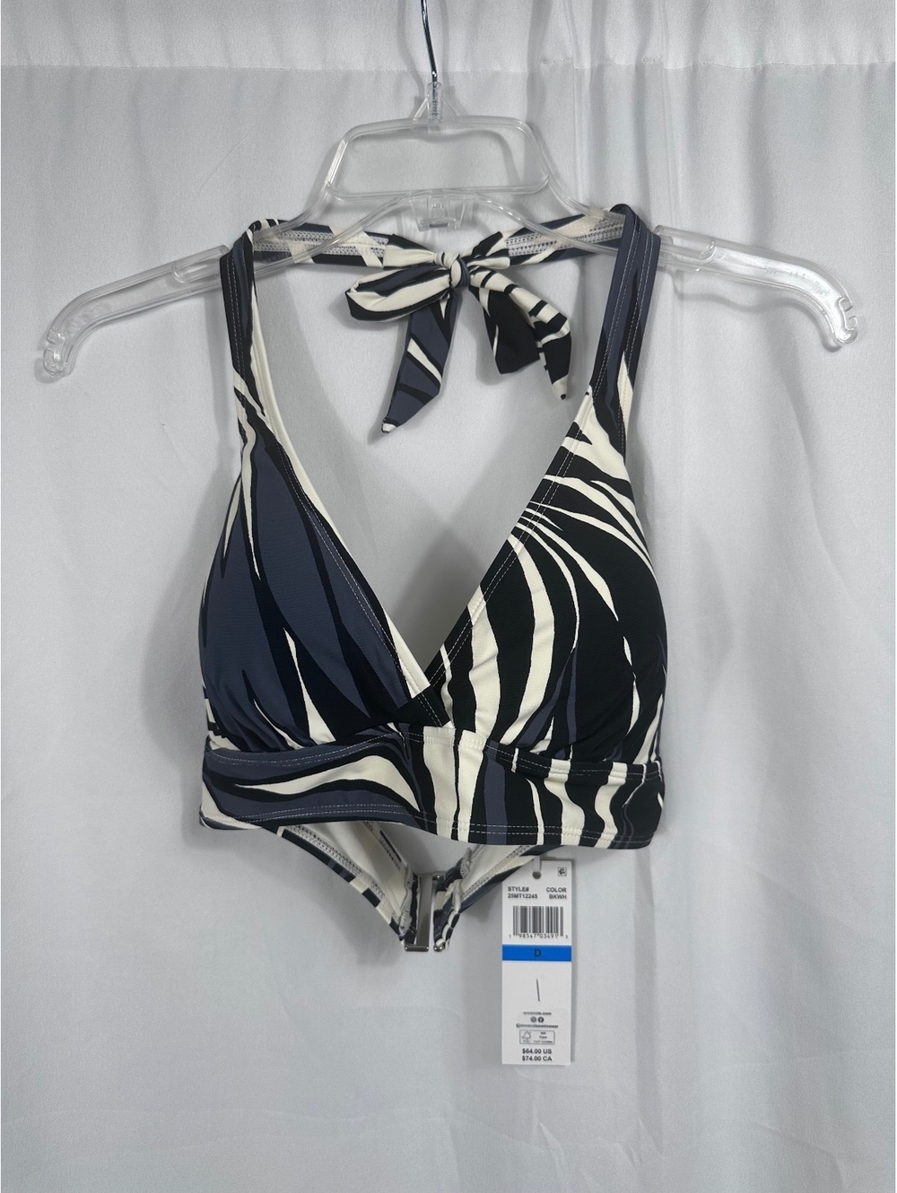 Anne Cole Black and White Halter Bikini Top Size D New with Tags